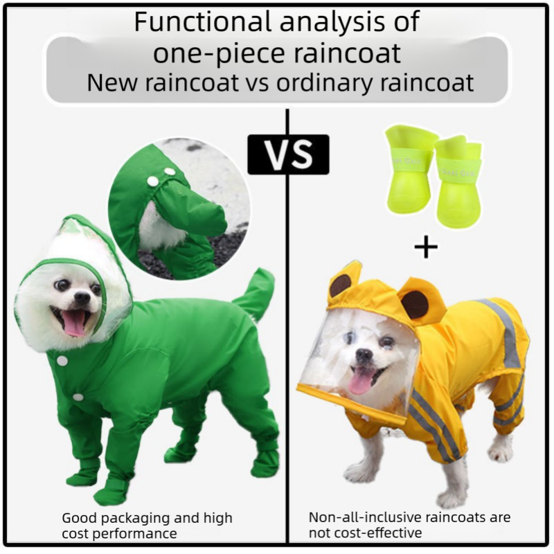 Red L size Full Coverage Pet Raincoat Jumpsuit Waterproof Dog Rain Suit with view 3