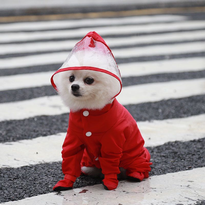 Red L size Full Coverage Pet Raincoat Jumpsuit Waterproof Dog Rain Suit with view 6