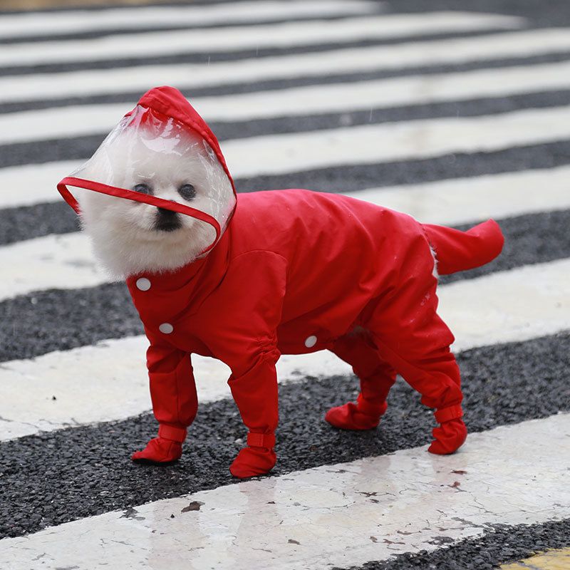 Red XL size Full Coverage Pet Raincoat Jumpsuit Waterproof Dog Rain Suit with — image 1