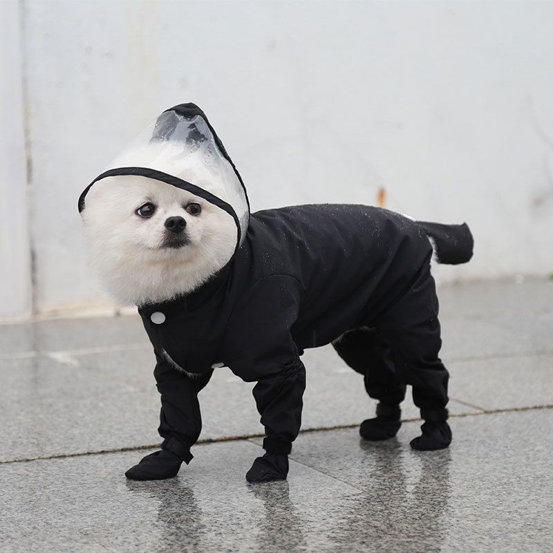 Black S size Full Coverage Pet Raincoat Jumpsuit Waterproof Dog Rain Suit with — image 1