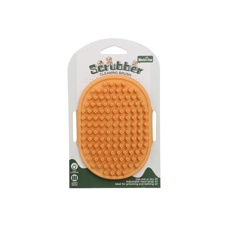 Orange Pet Bath Massage Brush Soft TPR Grooming Brush for Dogs and Cats