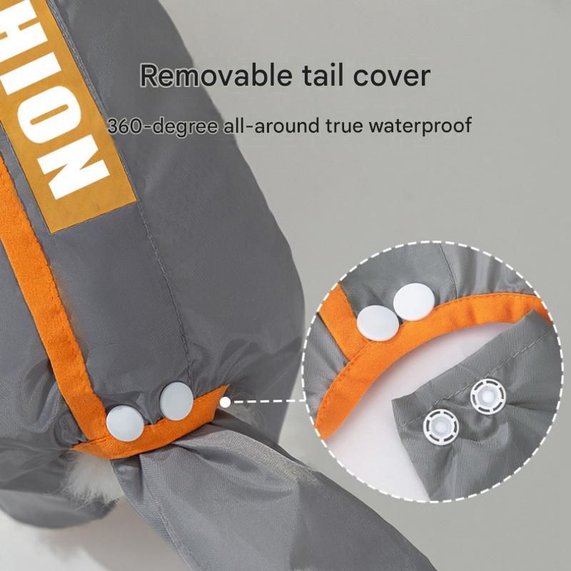Grey and Orange XS size Dog Raincoat with Leash Access and Transparent Hood view 3