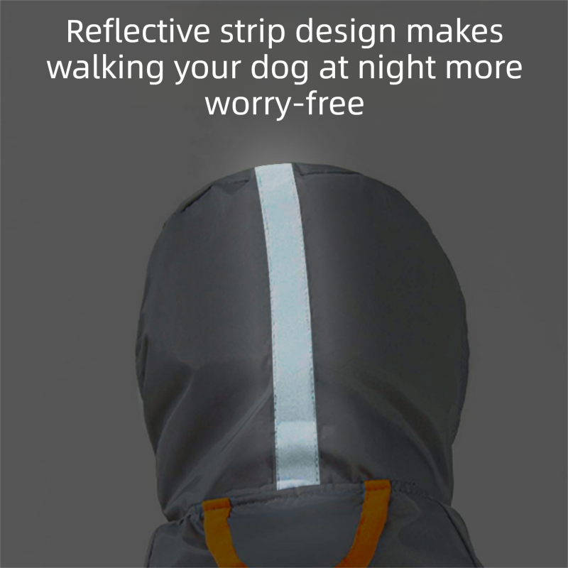 Grey and Orange S size Dog Raincoat with Leash Access and Transparent Hood view 4