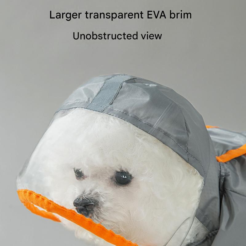 Grey and Orange S size Dog Raincoat with Leash Access and Transparent Hood view 5