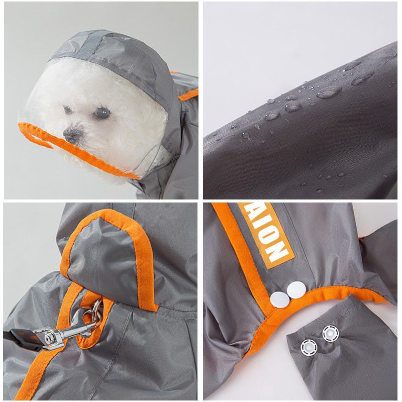 Grey and Green S size Dog Raincoat with Leash Access and Transparent Hood view 9