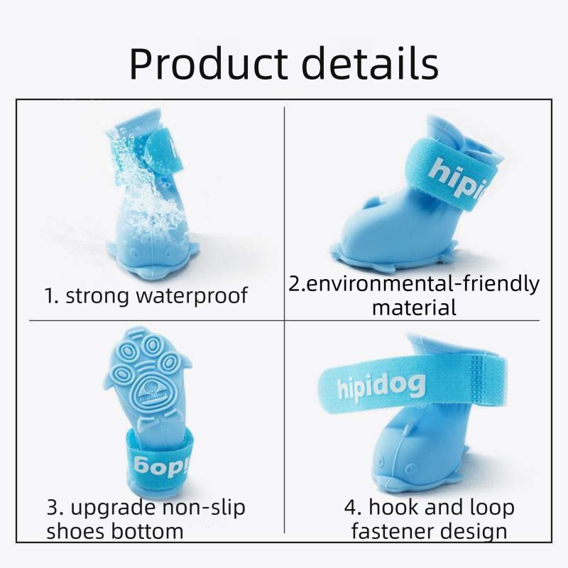 Pink M size Waterproof Dog Rain Boots Set of 4 - Cartoon Dolphin Design Shape view 5