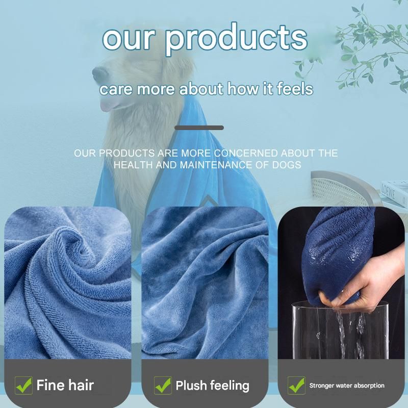 Blue 100*50cm icrofibre Pet Bath Towel with Hand Pockets - Super Absorbent view 3