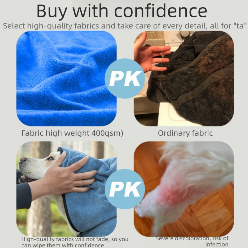 Blue 100*50cm icrofibre Pet Bath Towel with Hand Pockets - Super Absorbent view 4