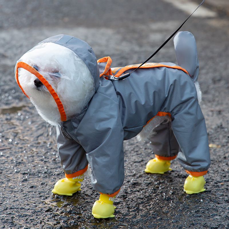 3 Piece Dog Rain Gear Set -M size Pet Rainy Day Kit with Grey Waterproof Dog view 11