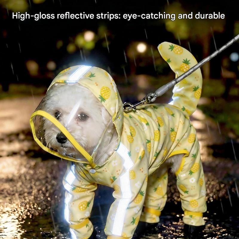 Yellow M size Pineapple Print Full-Cover Dog Raincoat with Transparent Hood view 8