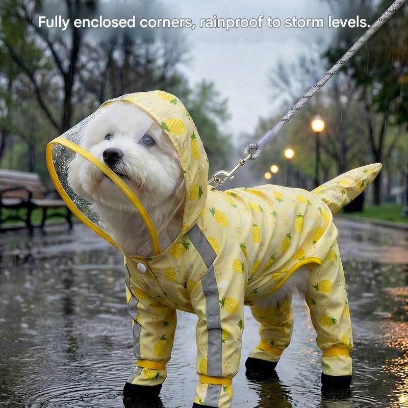 Yellow L size Pineapple Print Full-Cover Dog Raincoat with Transparent Hood view 9
