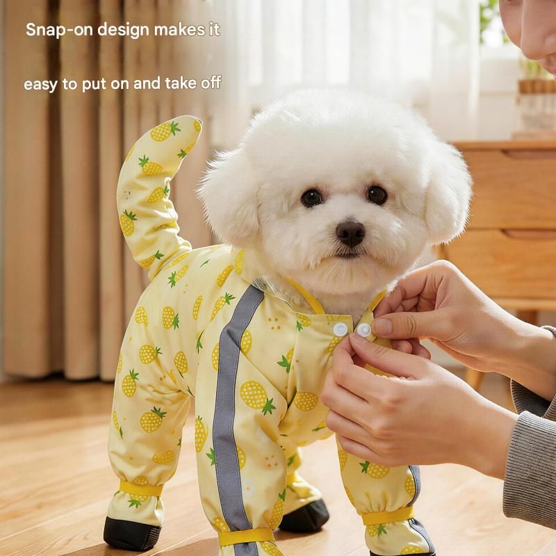 Yellow XL size Pineapple Print Full-Cover Dog Raincoat with Transparent Hood view 5