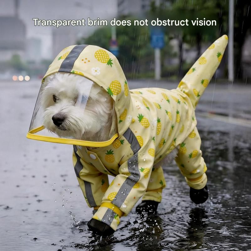 Yellow XL size Pineapple Print Full-Cover Dog Raincoat with Transparent Hood view 7