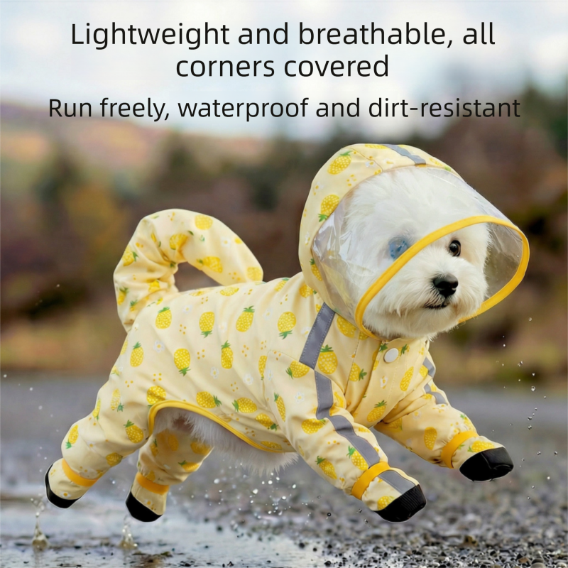 3-piece Dog Rainy Day Care Set with Yellow S size Waterproof Raincoat view 2