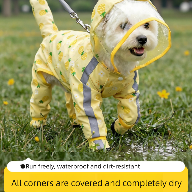 3-piece Dog Rainy Day Care Set with Yellow M size Waterproof Raincoat view 3