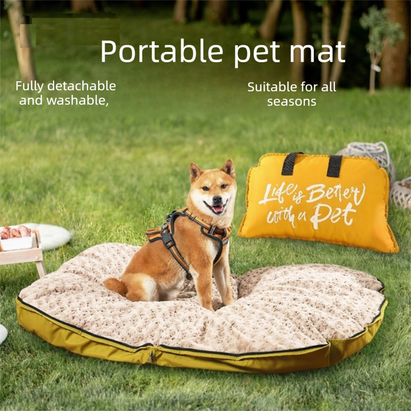 Dark yellow M size Portable Foldable Pet Bed Mat – Waterproof Travel Dog Bed view 2