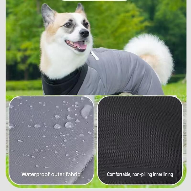 Grey S size Winter Dog Jumpsuit Coat – Waterproof Four-Leg Pet Jacket with view 3