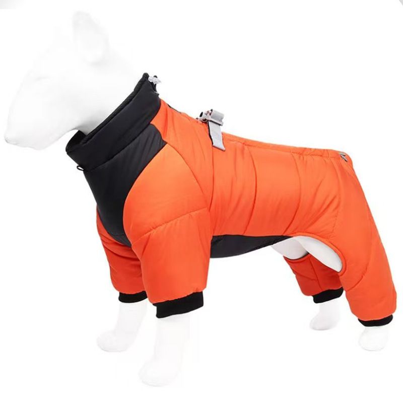 Orange L size Winter Dog Jumpsuit Coat – Waterproof Four-Leg Pet Jacket with — image 1