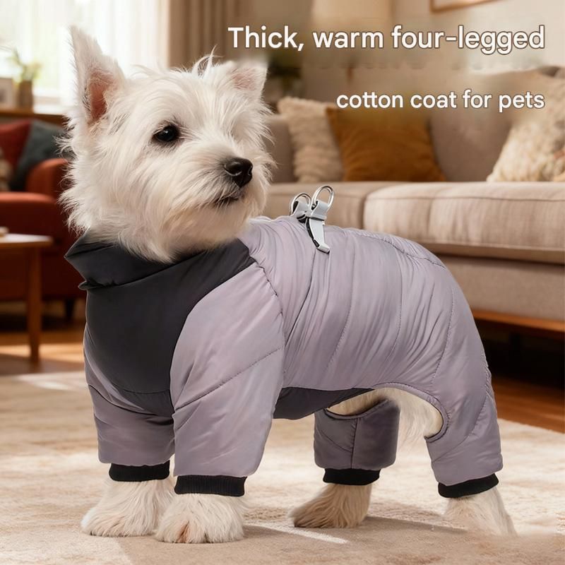 Orange L size Winter Dog Jumpsuit Coat – Waterproof Four-Leg Pet Jacket with view 2