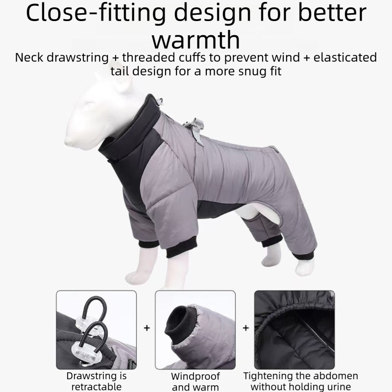 Yellow S size Winter Dog Jumpsuit Coat – Waterproof Four-Leg Pet Jacket with view 5