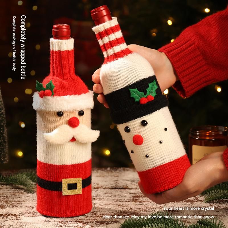 Reindeer Style Knitted Christmas Wine Bottle Cover - Festive Table Decor for view 3
