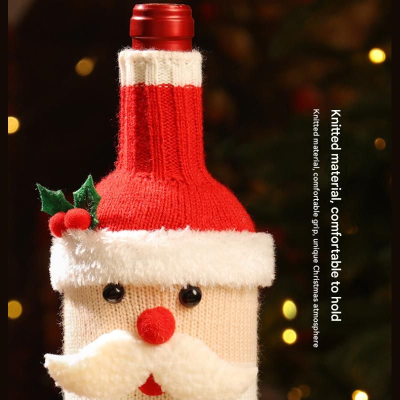 Snowman Designs Style Knitted Christmas Wine Bottle Cover - Festive Table view 5