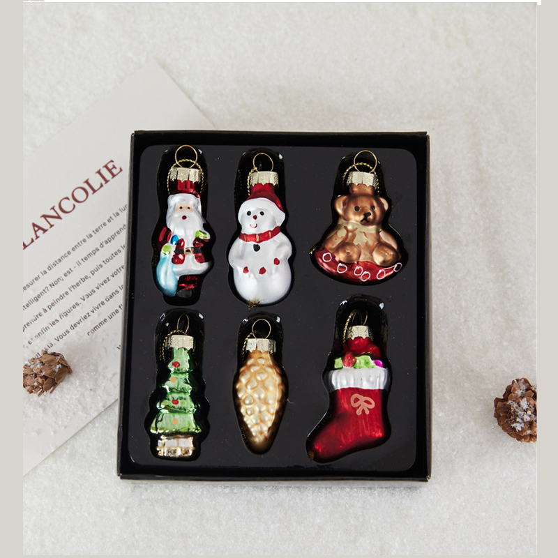 6-piece Christmas Glass Ornament Set – Santa view 5