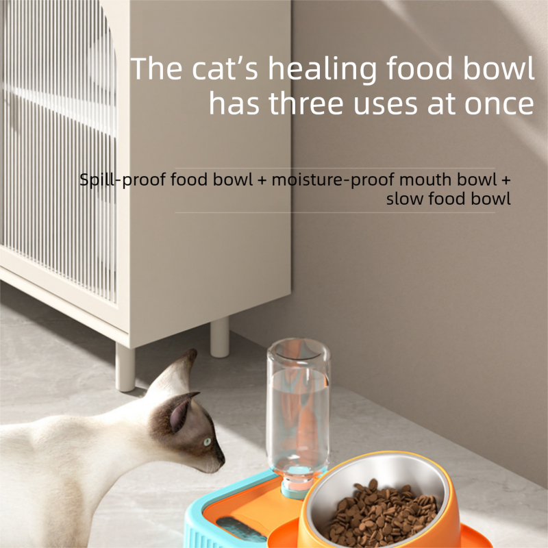 Grey and White Cat & Dog Feeding Station with Water Dispenser – Elevated view 2