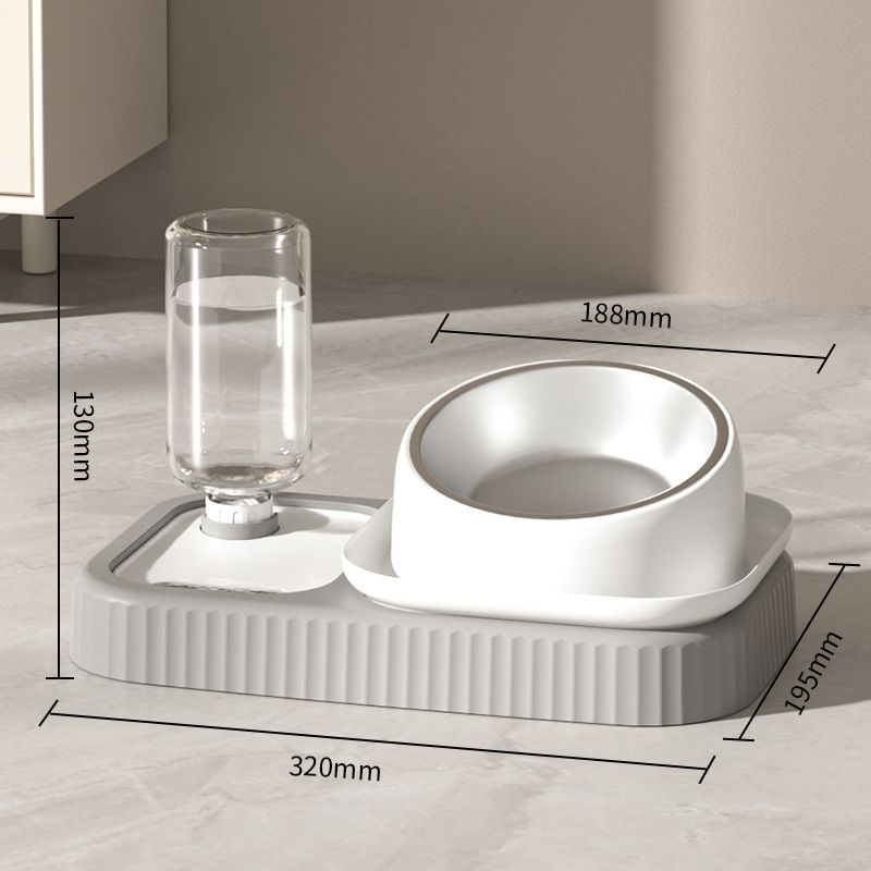 2 pcs Grey and White Cat Feeding Station with Water Dispenser & Slow Feeder view 2