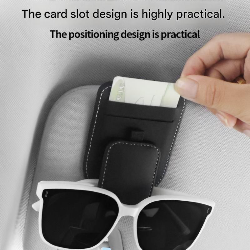 Black Car Sun Visor Eyeglasses Holder Magnetic Glasses Clip with Card Storage view 4