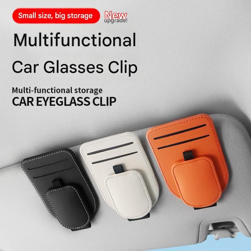 Orange Car Sun Visor Eyeglasses Holder Magnetic Glasses Clip with Card Storage view 2