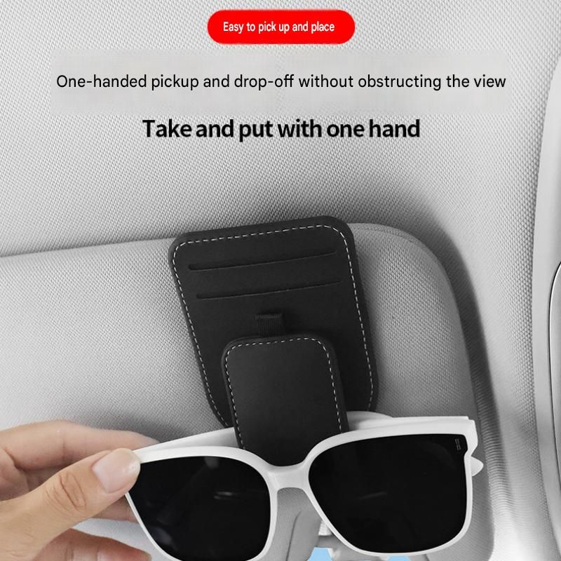 Orange Car Sun Visor Eyeglasses Holder Magnetic Glasses Clip with Card Storage view 3