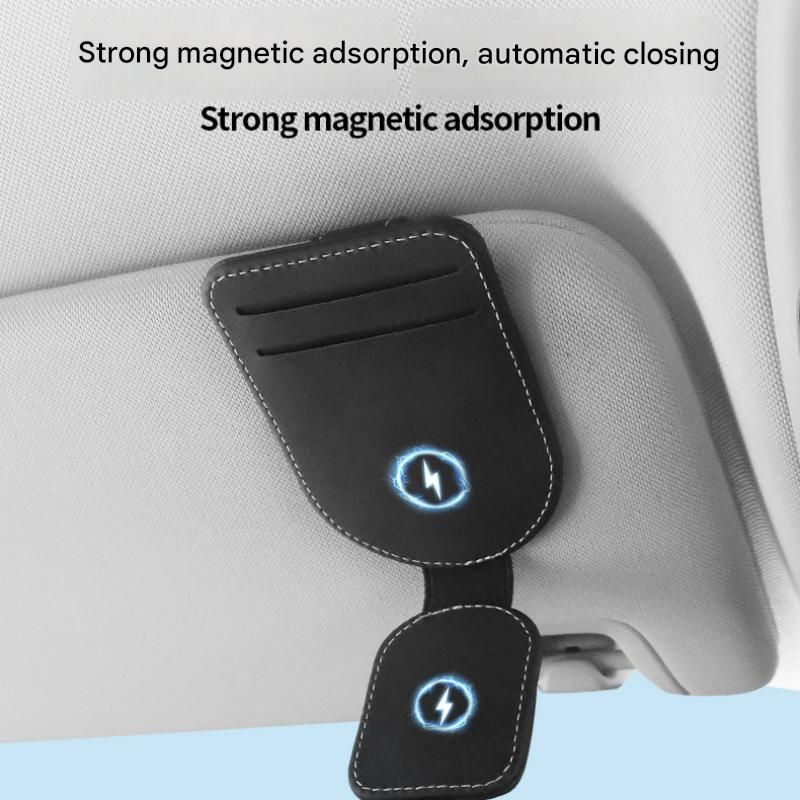 Orange Car Sun Visor Eyeglasses Holder Magnetic Glasses Clip with Card Storage view 5