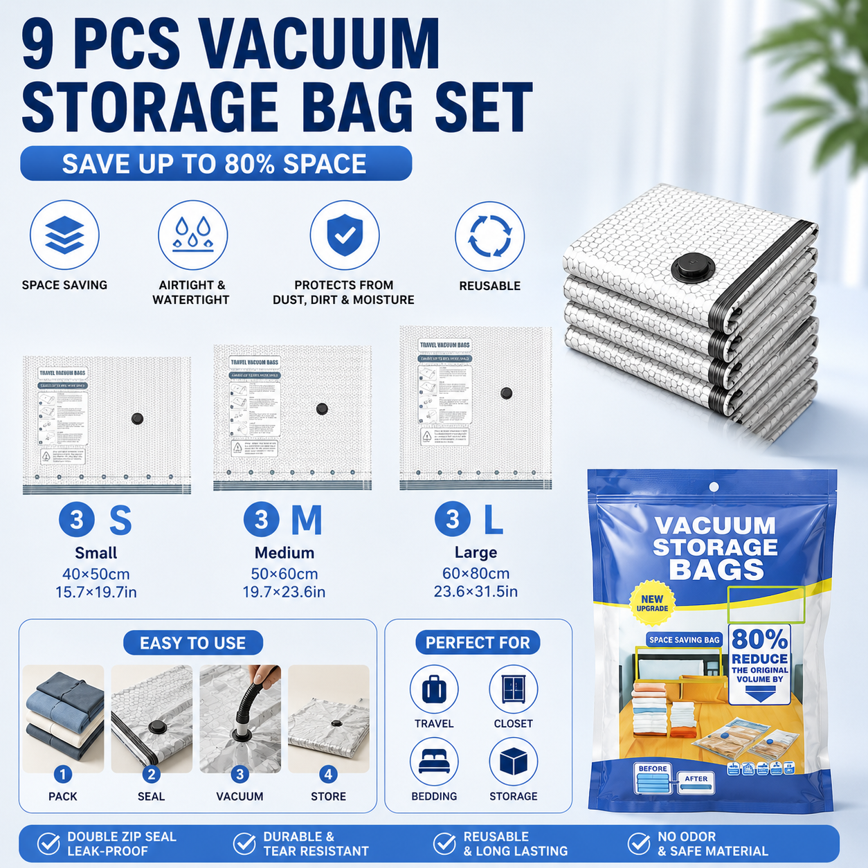9-piece Travel Vacuum Storage Bags Set for Clothes and Bedding