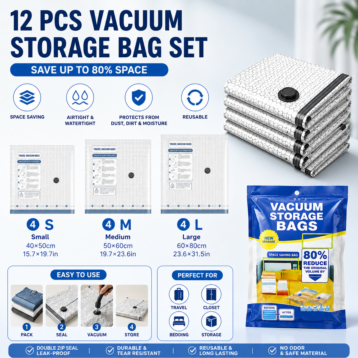 12-piece Travel Vacuum Storage Bags Set for Clothes and Bedding
