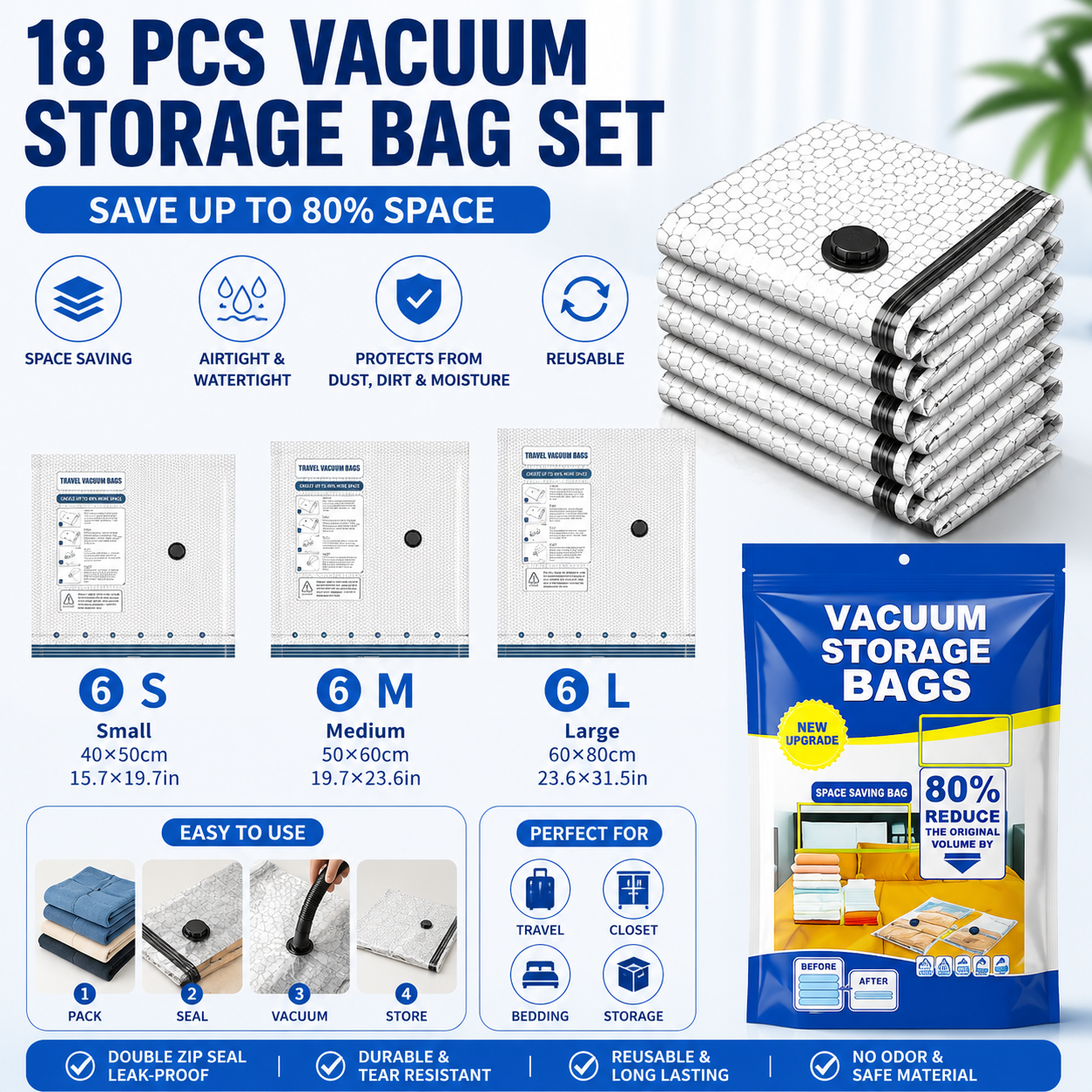 18-piece Travel Vacuum Storage Bags Set for Clothes and Bedding