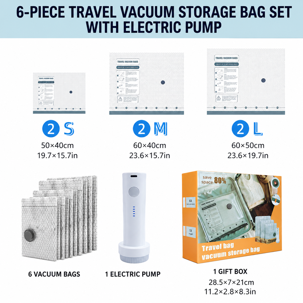 6 Pack Vacuum Storage Bags and Wireless Electric Pump and Renewable Mini view 2