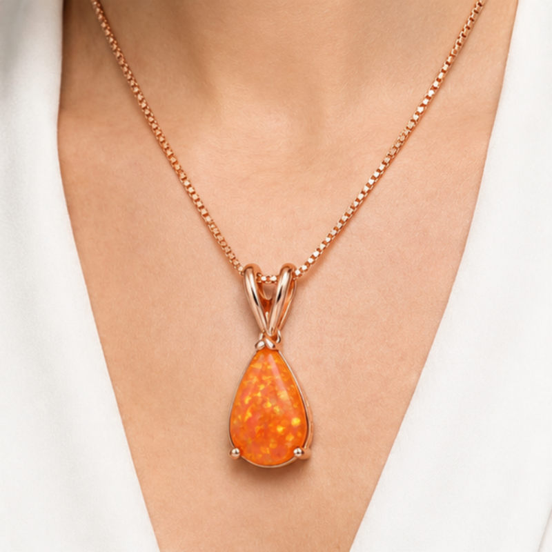 Orange Opal Teardrop Rose gold-plated chain Pendant Necklace for Women view 4