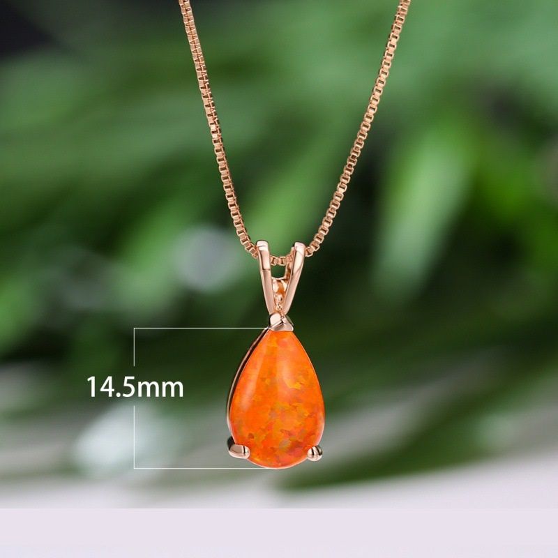 Orange Opal Teardrop Rose gold-plated chain Pendant Necklace for Women view 5