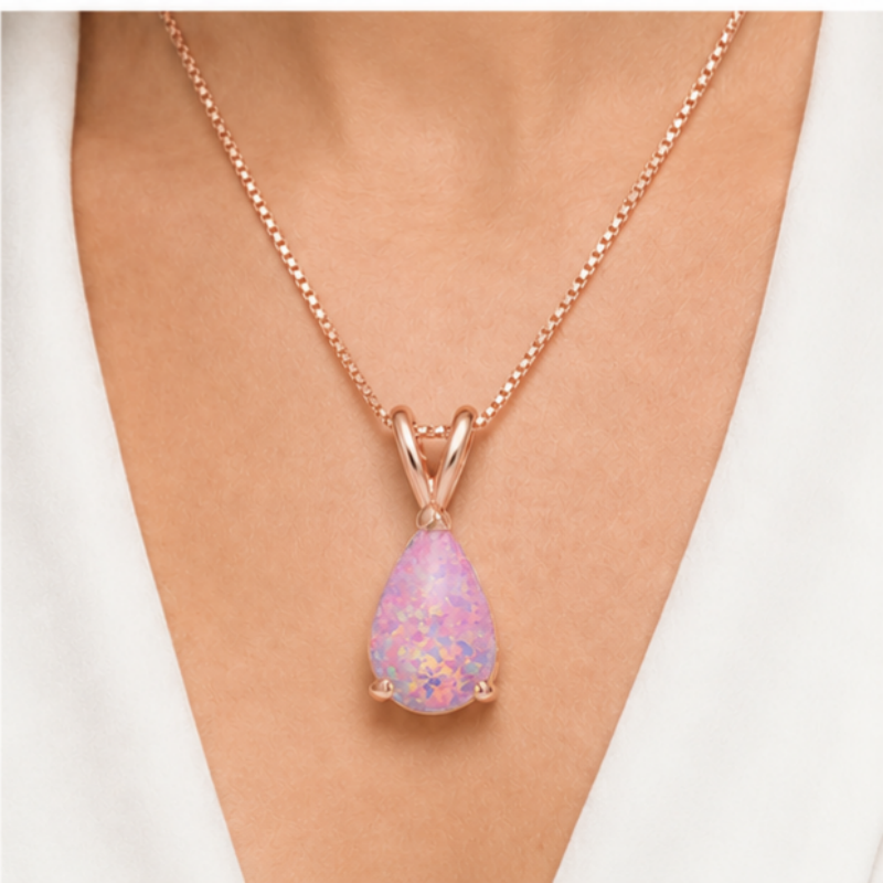Pink Opal Teardrop Rose gold-plated chain Pendant Necklace for Women view 3