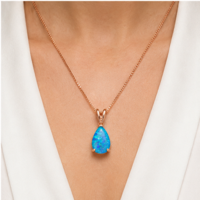 Blue Opal Teardrop Rose gold-plated chain Pendant Necklace for Women view 3