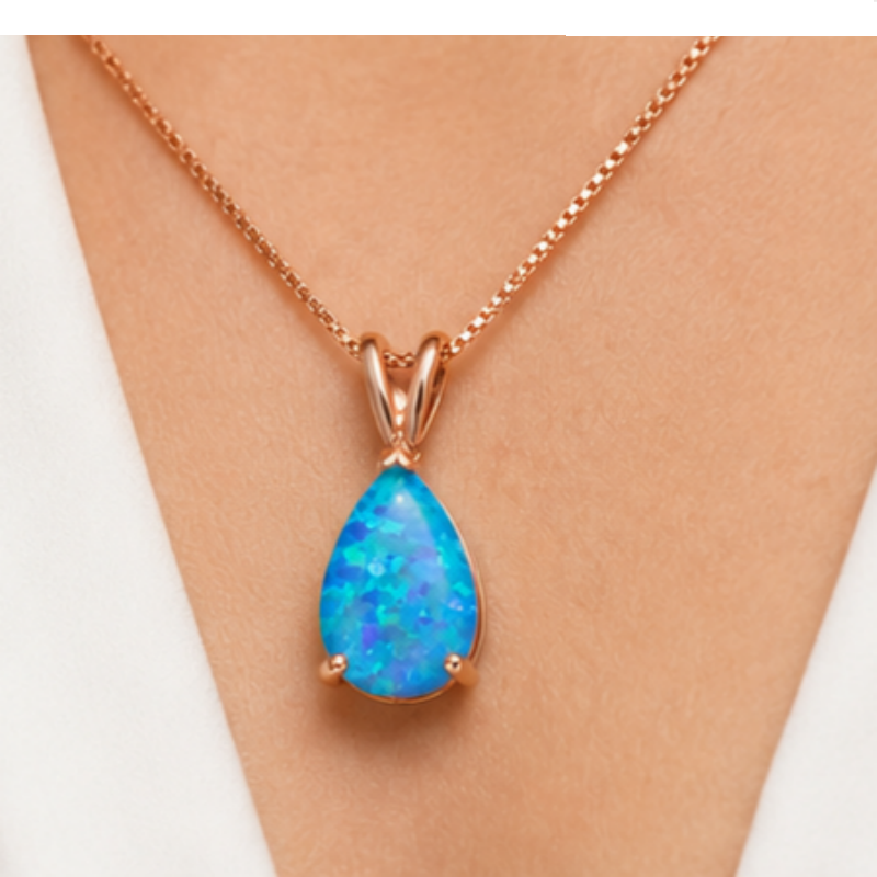 Blue Opal Teardrop Rose gold-plated chain Pendant Necklace for Women view 5