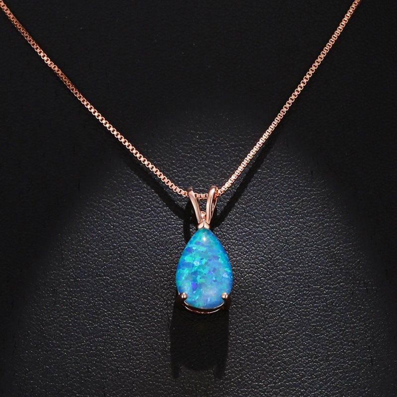 Blue Opal Teardrop Rose gold-plated chain Pendant Necklace for Women view 6