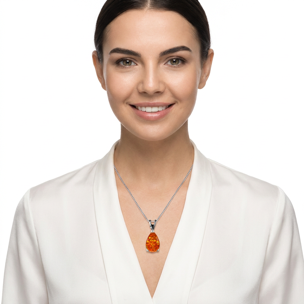 Orange Opal Teardrop Platinum-plated chain Pendant Necklace for Women view 2