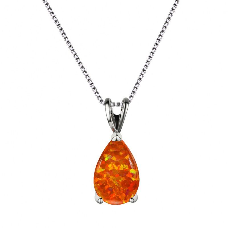 Orange Opal Teardrop Platinum-plated chain Pendant Necklace for Women view 6