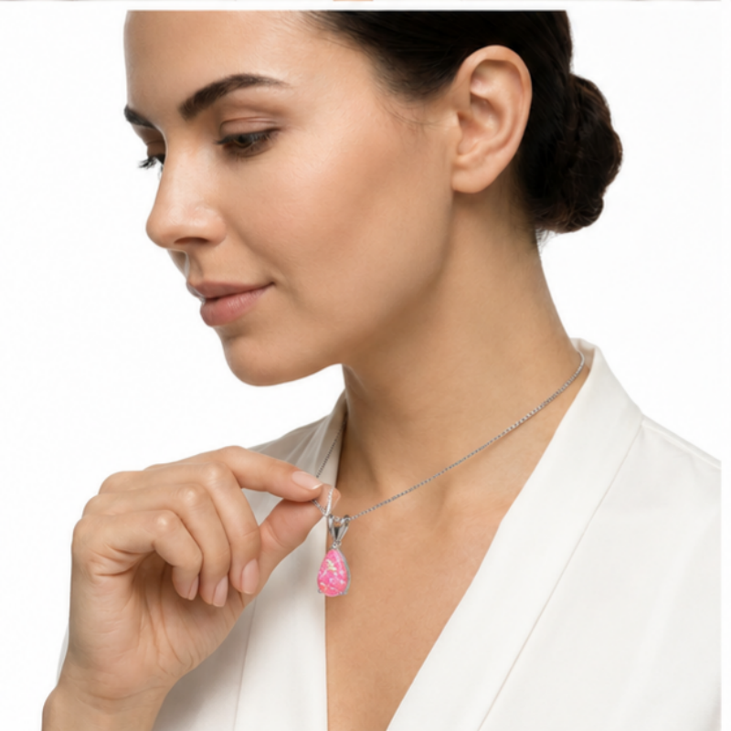 Pink Opal Teardrop Platinum-plated chain Pendant Necklace for Women view 4