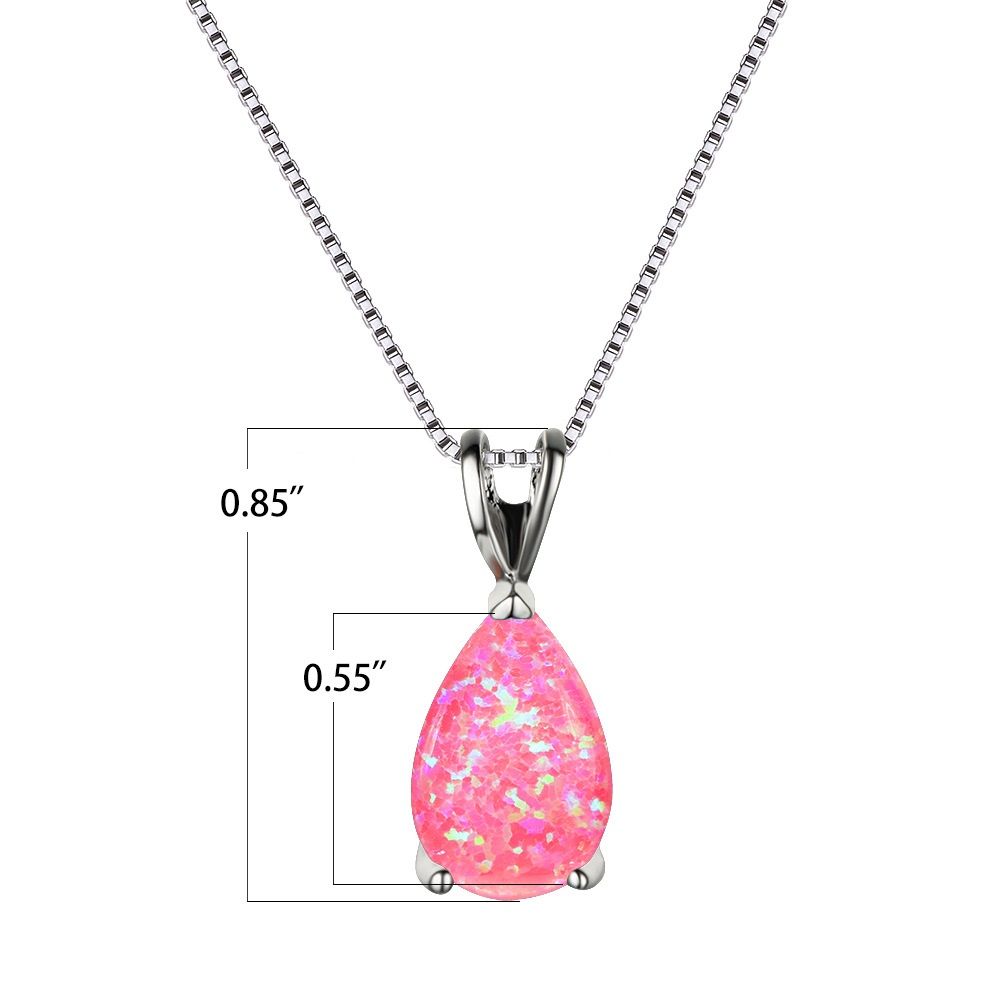 Pink Opal Teardrop Platinum-plated chain Pendant Necklace for Women view 5