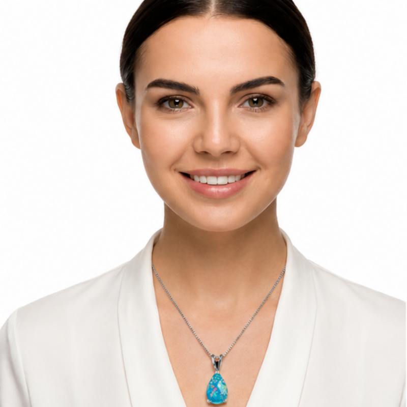 Blue Opal Teardrop Platinum-plated chain Pendant Necklace for Women view 2