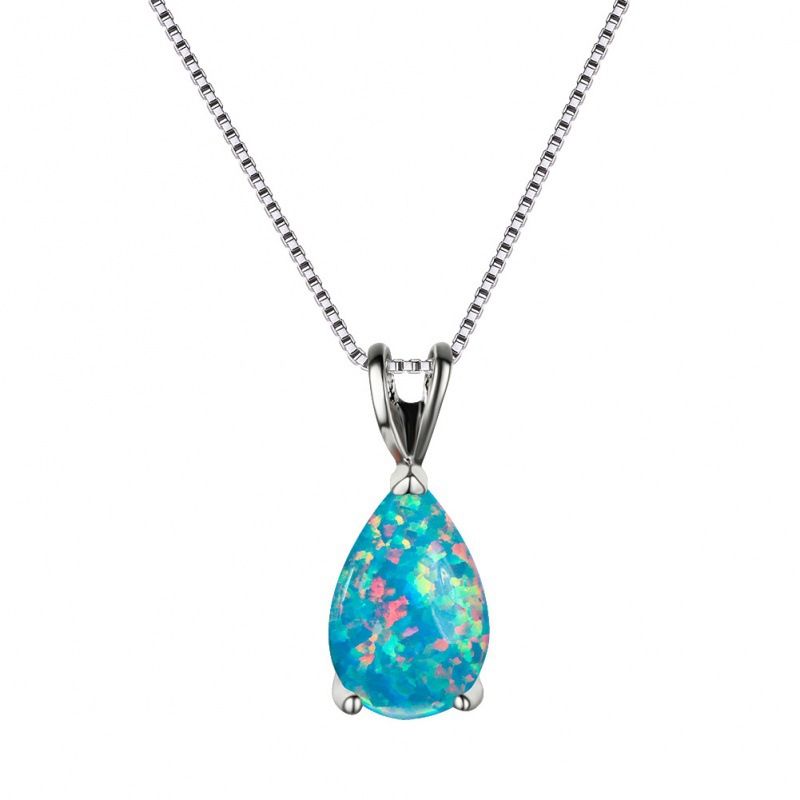 Blue Opal Teardrop Platinum-plated chain Pendant Necklace for Women view 7