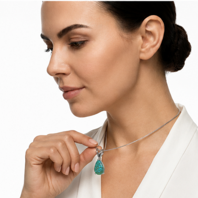 Green Opal Teardrop Platinum-plated chain Pendant Necklace for Women view 4